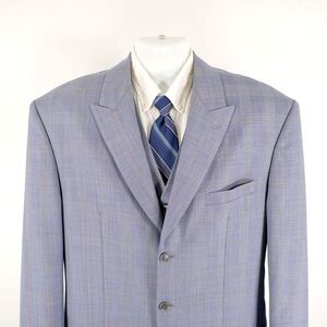 Vitale Barberis Canonico‎ Super 140s Blue Plaid 2 Piece Vest + Suit Jacket 42L